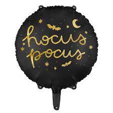hocus pocus - Folienballon rund; 45cm; schwarz, gold, Hexenparty, Halloween