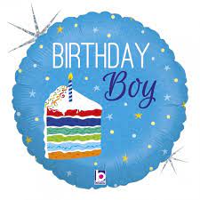 Folienballon Birthday Boy mit einem Stück Torte; rund; 45 cm