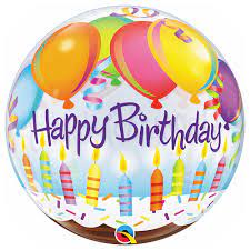 Bubbles Happy Birthday Torte mit Kerzen und Luftballons