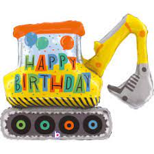 Folienballon Happy Birthday Bagger mit Kettenantrieb