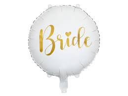 Folienballon Bride - Goldfarbene Schrift, weißer Ballon - 45cm, rund