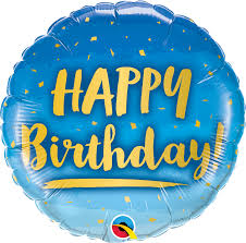 Happy Birthday-Ballon in blau mit goldfarbener Schrift, 45 cm, rund