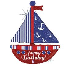 Folienballon Segelboot mit Aufschrift Happy Birthday