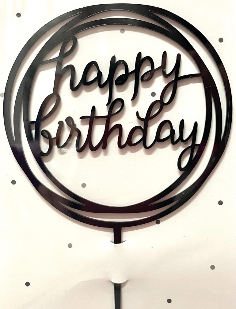Cake Topper Happy Birthday; rund; schwarz