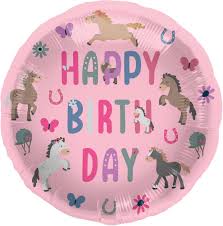 Folienballon Happy Birthday mit Pferden; rund; 45cm