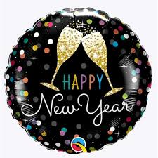 FL HAPPY New Year mit Sektgläsern; glitzernd; rund; 45cm