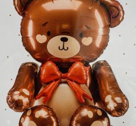 Teddybär - braun mit roter Masche - Luftfüllung