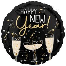 FLB HAPPY NEW Year; 45cm; rund; schwarz/gold