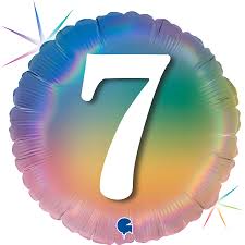 Folienballon mit der Zahl 7 - regenbogen; 45cm; rund