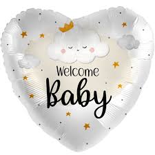 Folienherz `Welcome Baby´ in den Farben weiß/gold/schwarz; 71cm