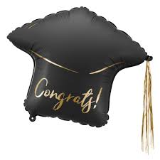 Folienballon Congrats! schwarzer Hut mit goldenen Fäden