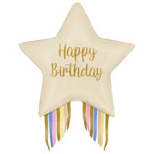 Folienstern Happy Birthday mit Fransen; 70 cm